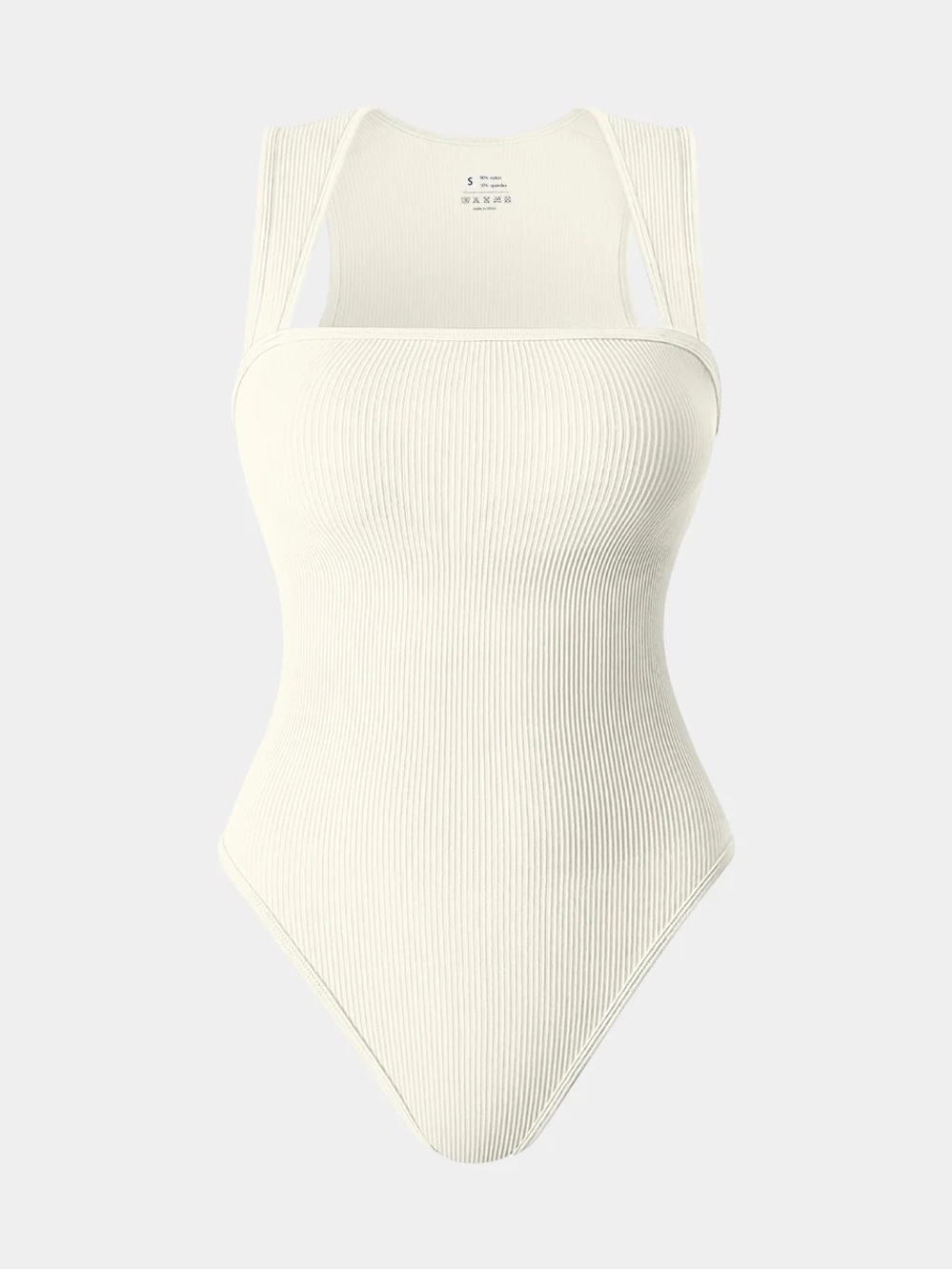 Oqq Ribbed Square Neck Bodysuit - Cream